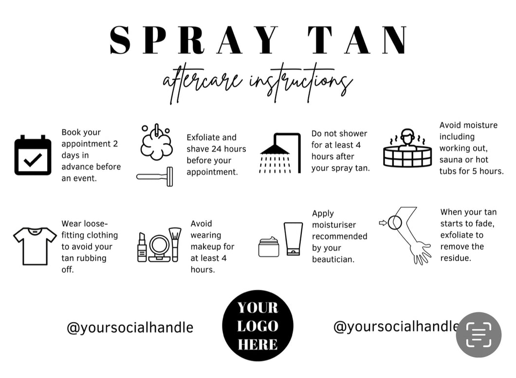 Spray Tan Aftercare Cards